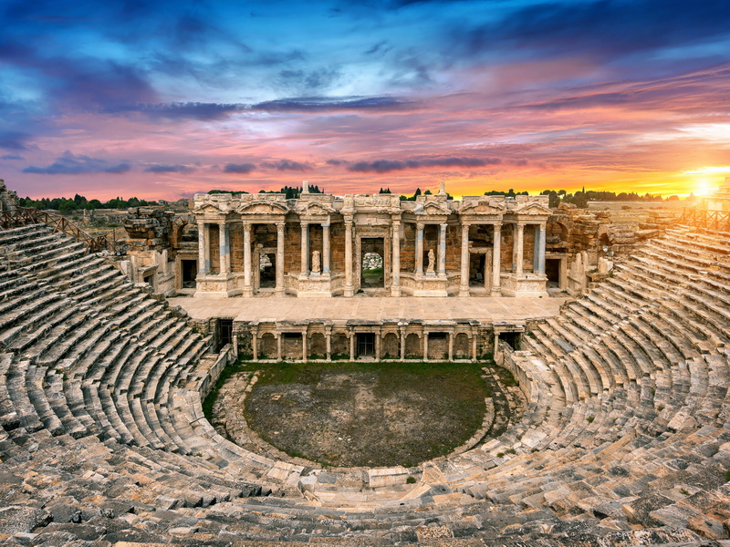 amphitheater-ancient-city-hierapolis-sunset-pamukkale-turkey